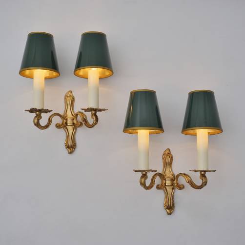 Pair antique Rococo gilt bronze petite wall lights/sconces, 1920`s, French